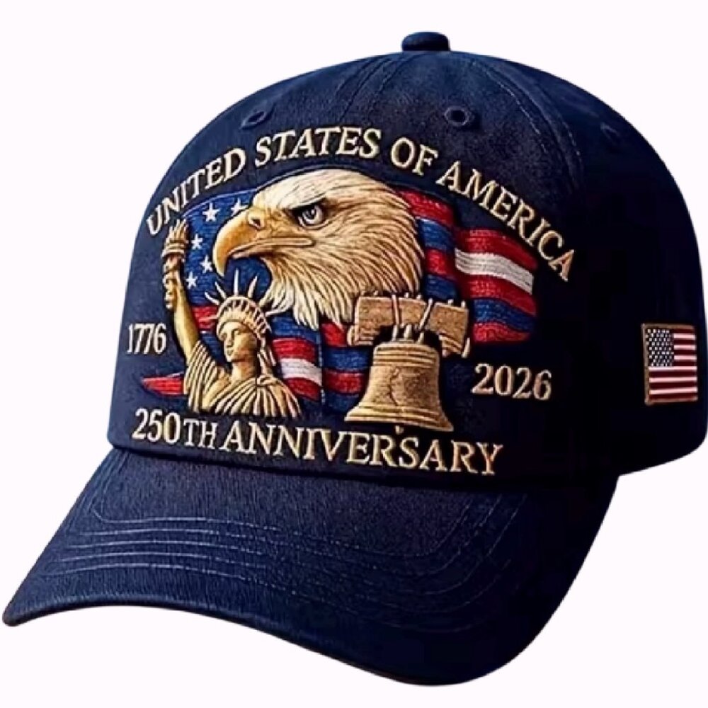 U.S.A. 250th Anniversary Eagle Statue of Liberty Bell Embroidered Blue Cap - NEW